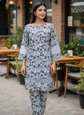 2 Pcs Women's Stitched Cotton Lawn Printed Shirt And Trouser