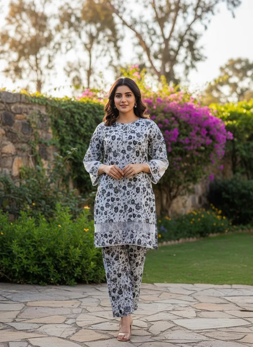 2 Pcs Women's Stitched Cotton Lawn Printed Shirt And Trouser
