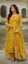 3 Pcs Women's Unstitched Chikankari Embroidered Suit