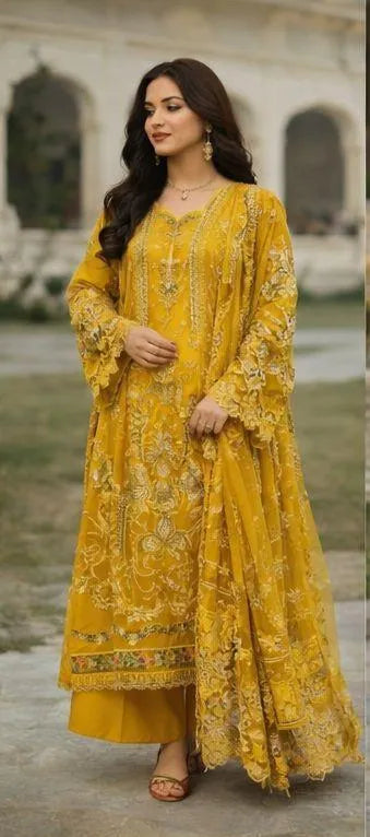 3 Pcs Women's Unstitched Chikankari Embroidered Suit