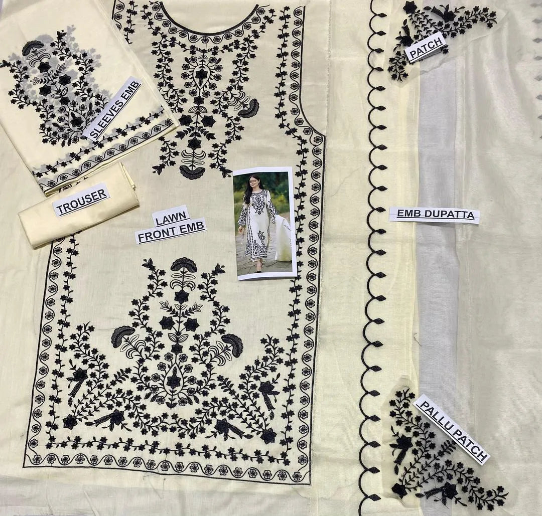 3 Pcs Women's Unstitched Embroidered Suit