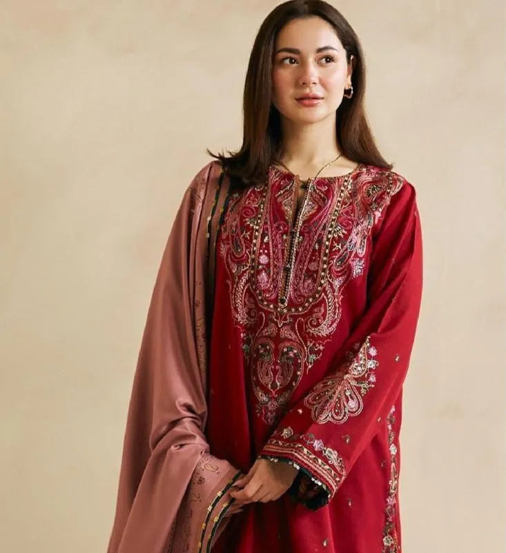 3 Pcs Women's Unstitched Embroidered Suit