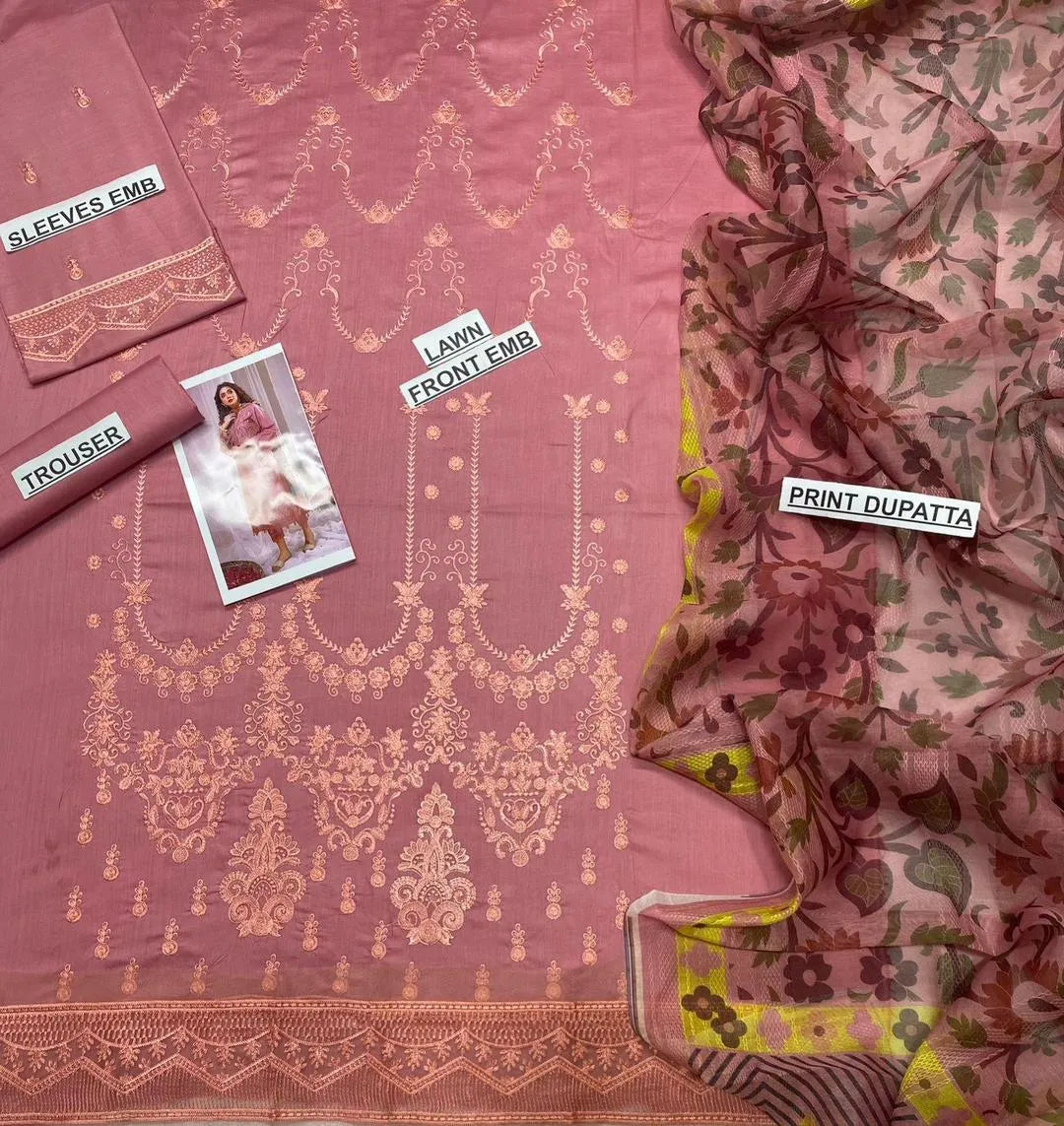 3 Pcs Women's Unstitched Embroidered Suit