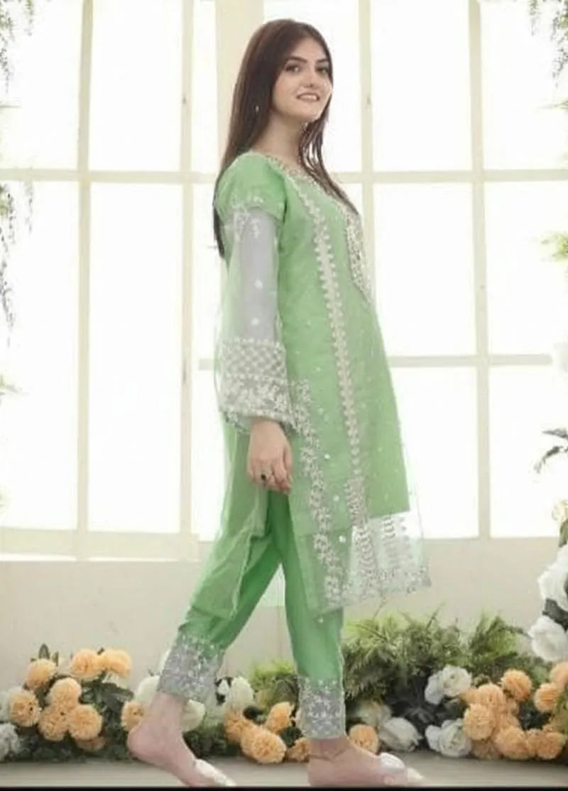 3 Pcs Women's Stitched Organza Embroidered Suit