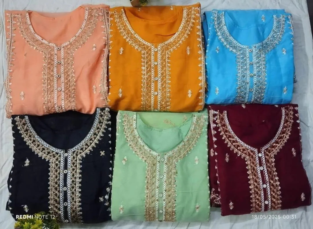 3 Pcs Women's Stitched Organza Embroidered Suit