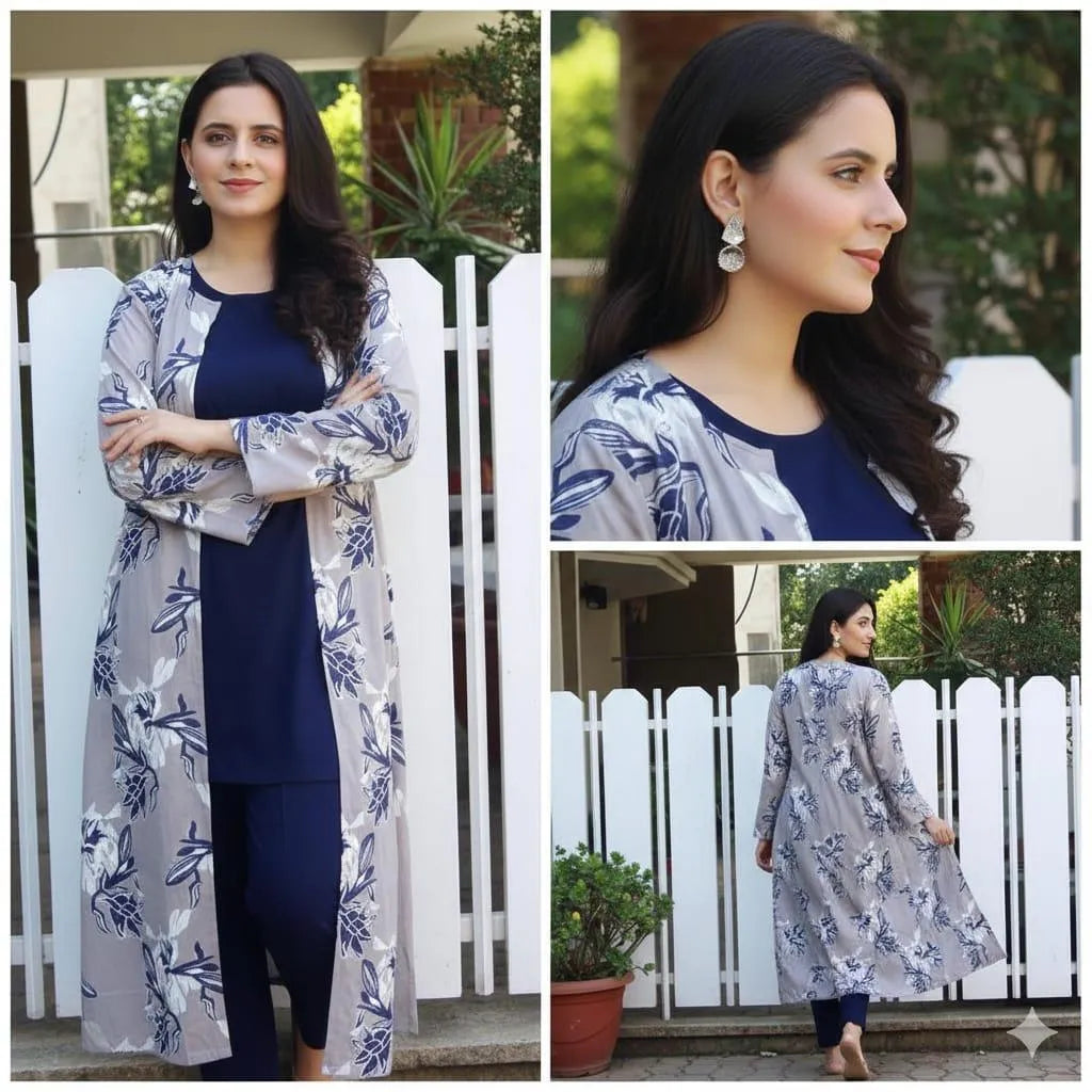 3 Pcs Women's Stitched Shamoz Silk Printed Gown Suit