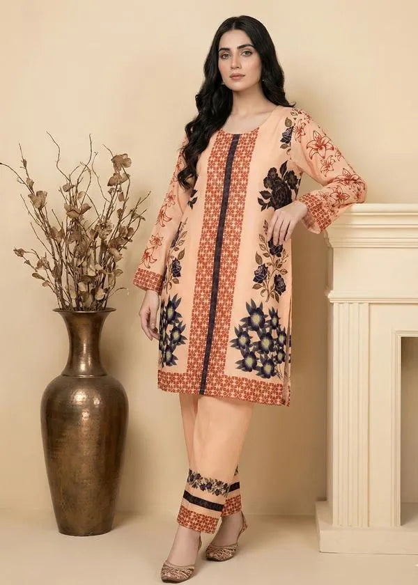 2 Pcs Women's Stitched Linen Printed Shirt And Trouser