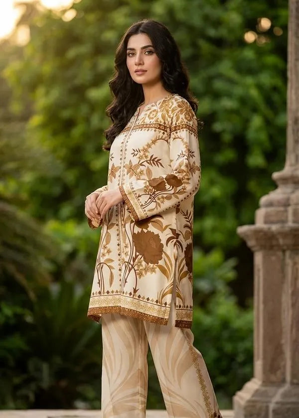 2 Pcs Women's Stitched Linen Printed Shirt And Trouser