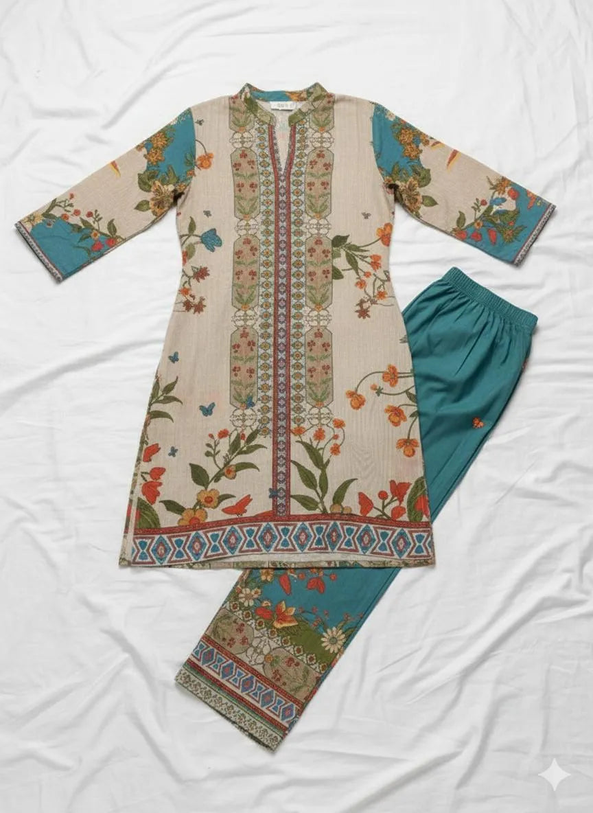 2 Pcs Women's Stitched Linen Printed Shirt And Trouser