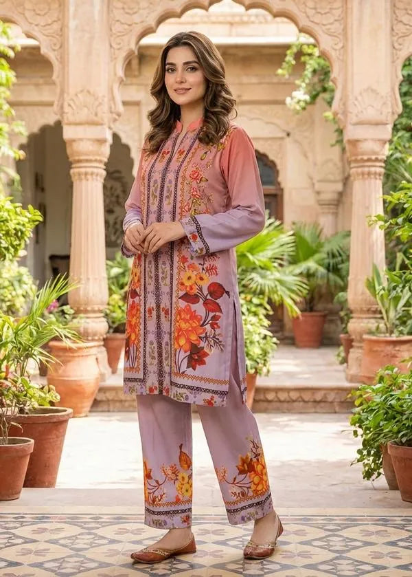 2 Pcs Women's Stitched Linen Printed Shirt And Trouser
