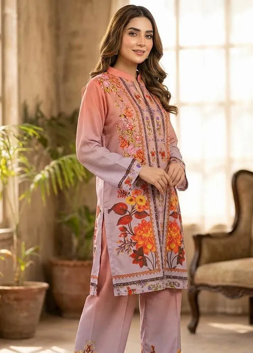 2 Pcs Women's Stitched Linen Printed Shirt And Trouser