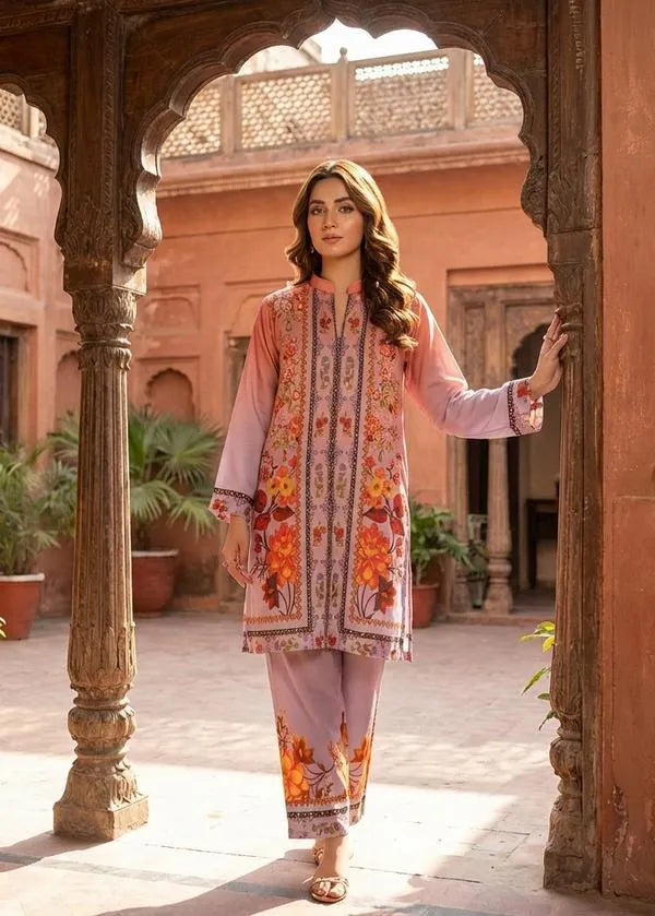2 Pcs Women's Stitched Linen Printed Shirt And Trouser