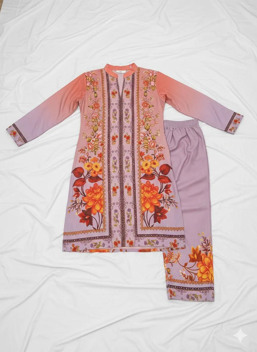 2 Pcs Women's Stitched Linen Printed Shirt And Trouser