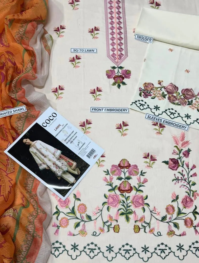 MOST TRENDING LAWN 3 Pcs Unstitched Embroidered Suit