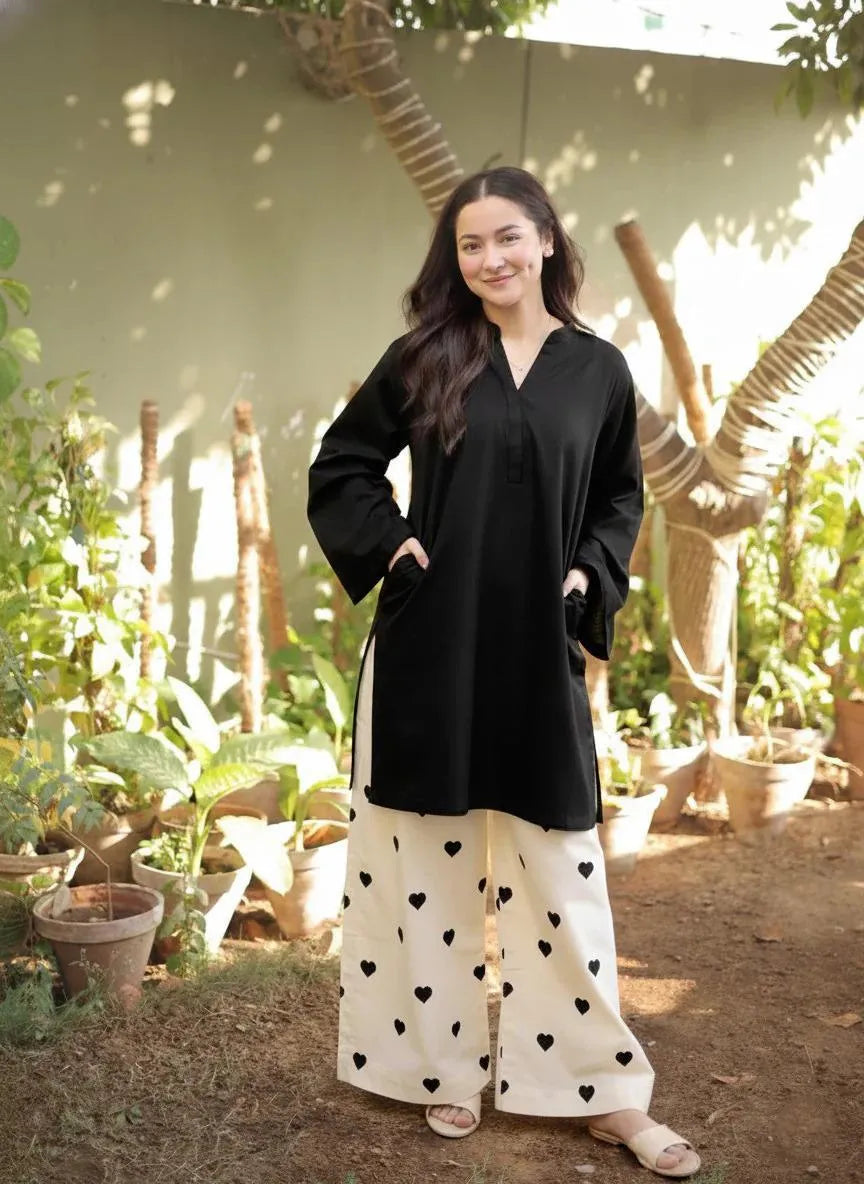 2 Pcs Women's Stitched Cotton Embroidered Shirt And Trouser