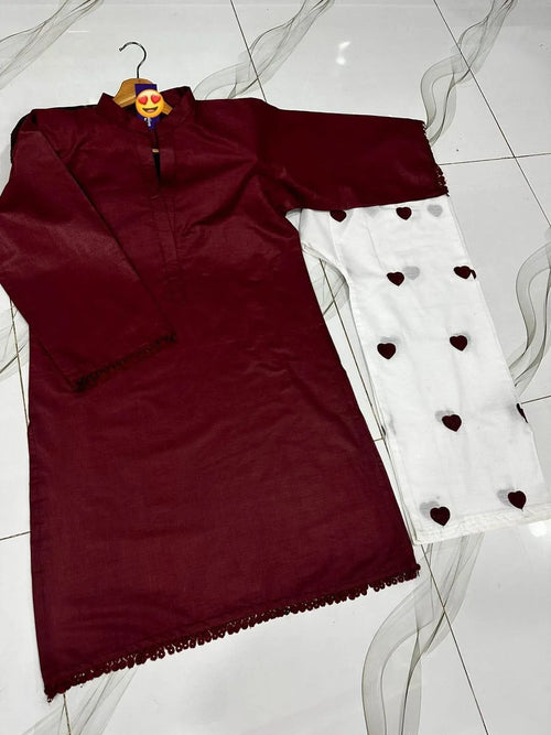 2 Pcs Women's Stitched Cotton Embroidered Shirt And Trouser