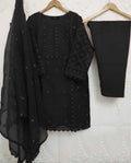 3 Pcs Women's Stitched Organza Embroidered Suit