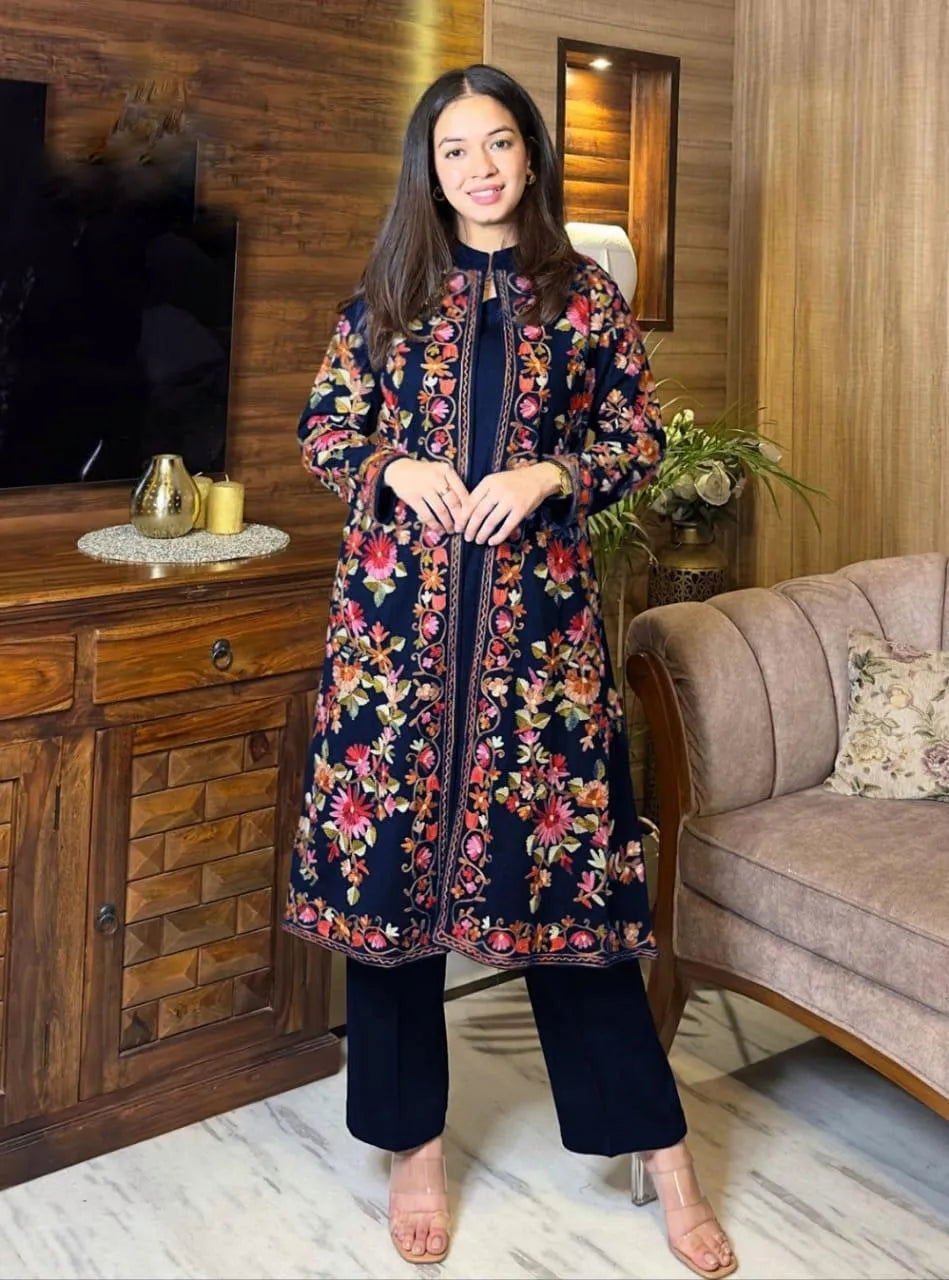 2 Pcs Women's Stitched Shamoz Silk Embroidered Shirt And Trouser