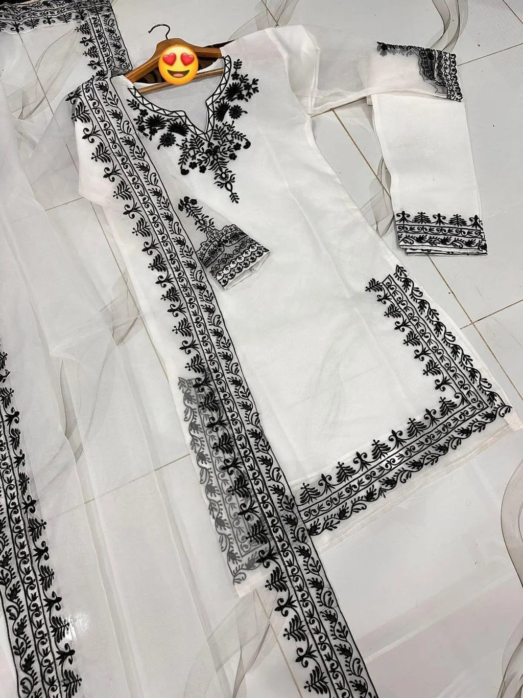 3 Pcs Women's Stitched Organza Embroidered Suit