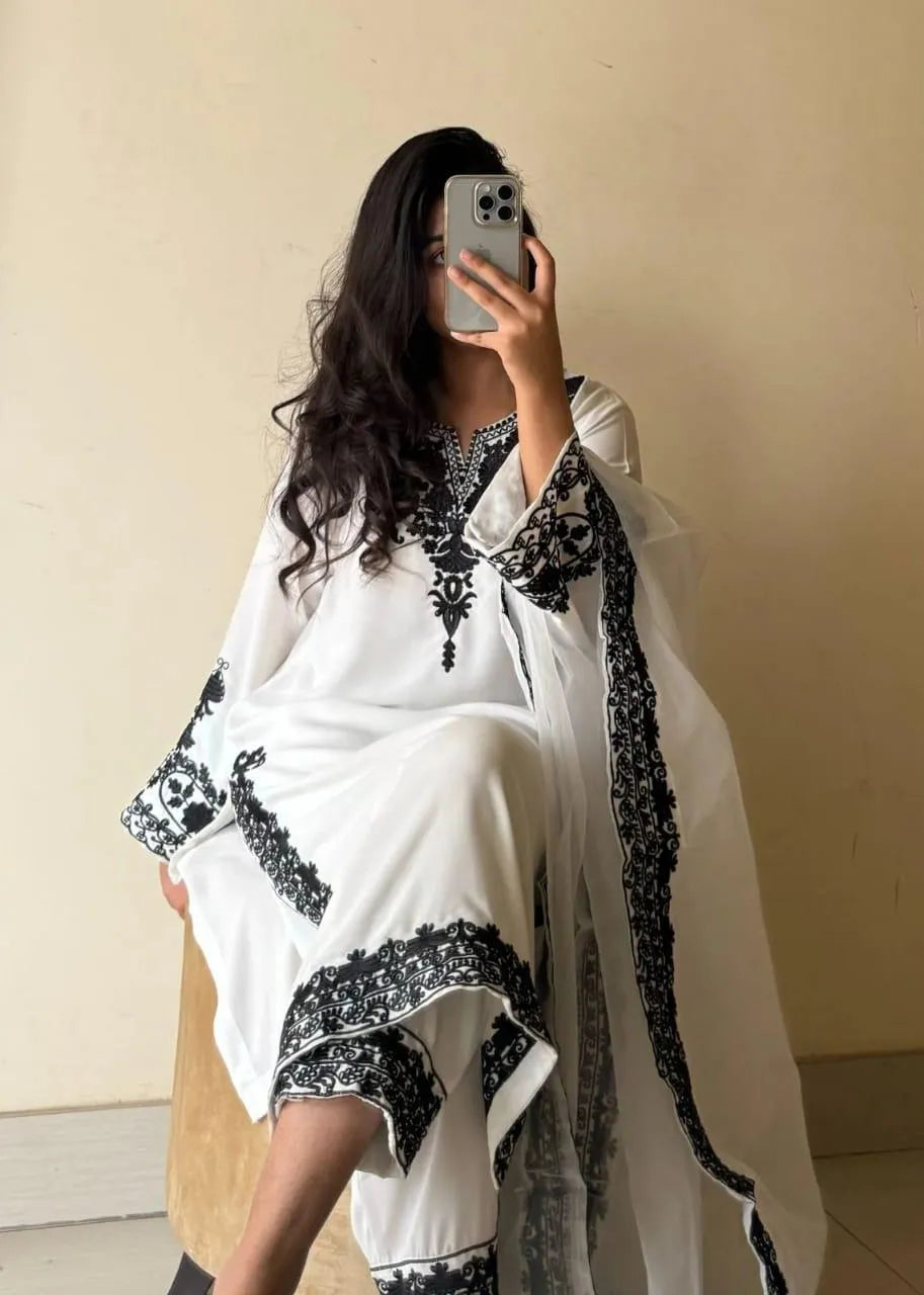 3 Pcs Women's Stitched Organza Embroidered Suit