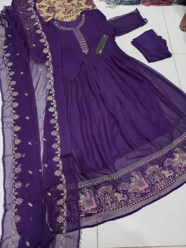 3 Pcs Women's Stitched Chiffon Embroidered Suit