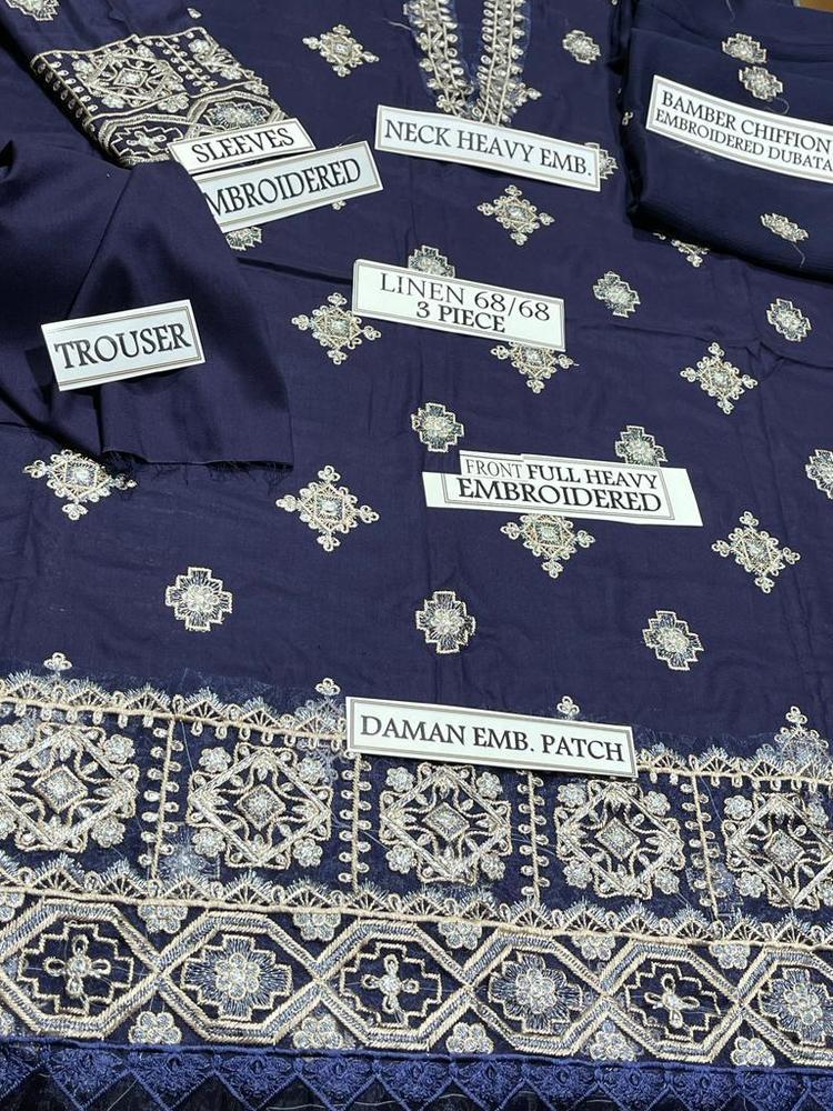 3 Pcs Women's Unstitched Linen Embroidered Suit