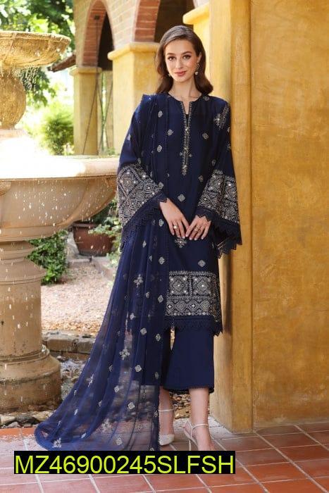 3 Pcs Women's Unstitched Linen Embroidered Suit