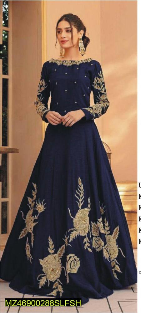 2 Pcs Women's Unstitched Katan SIlk Embroidered Suit