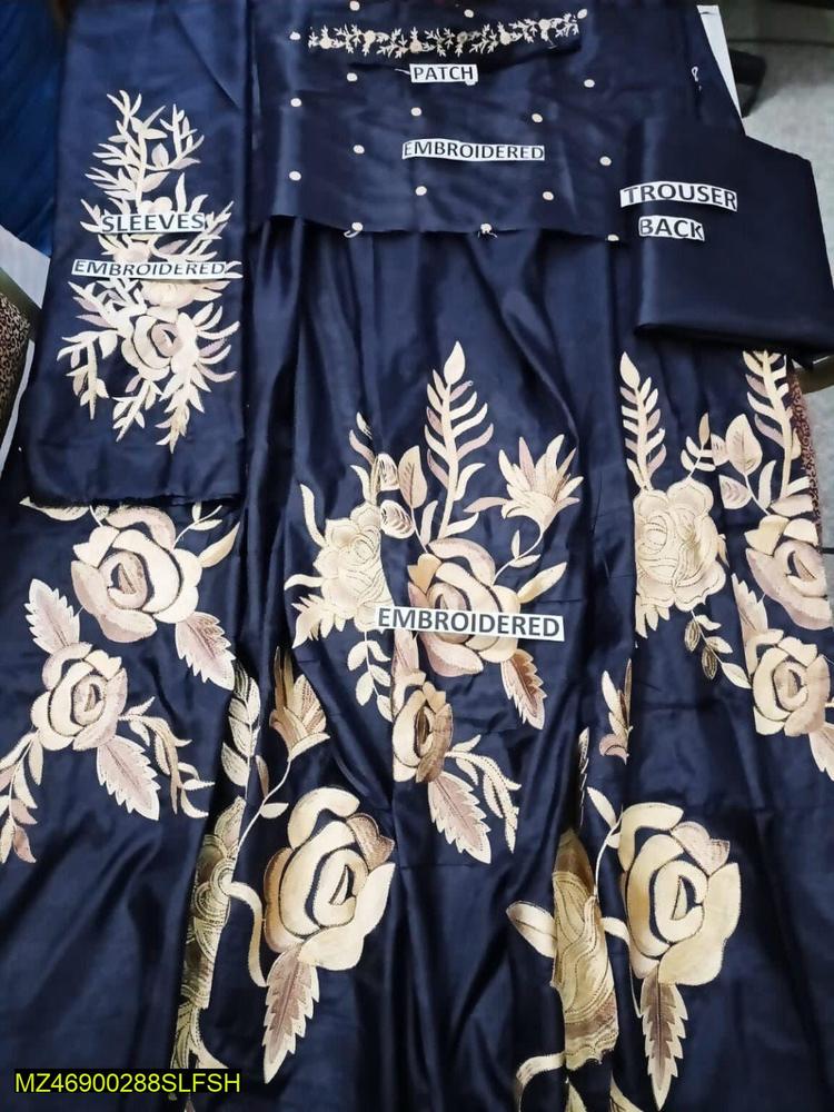 2 Pcs Women's Unstitched Katan SIlk Embroidered Suit