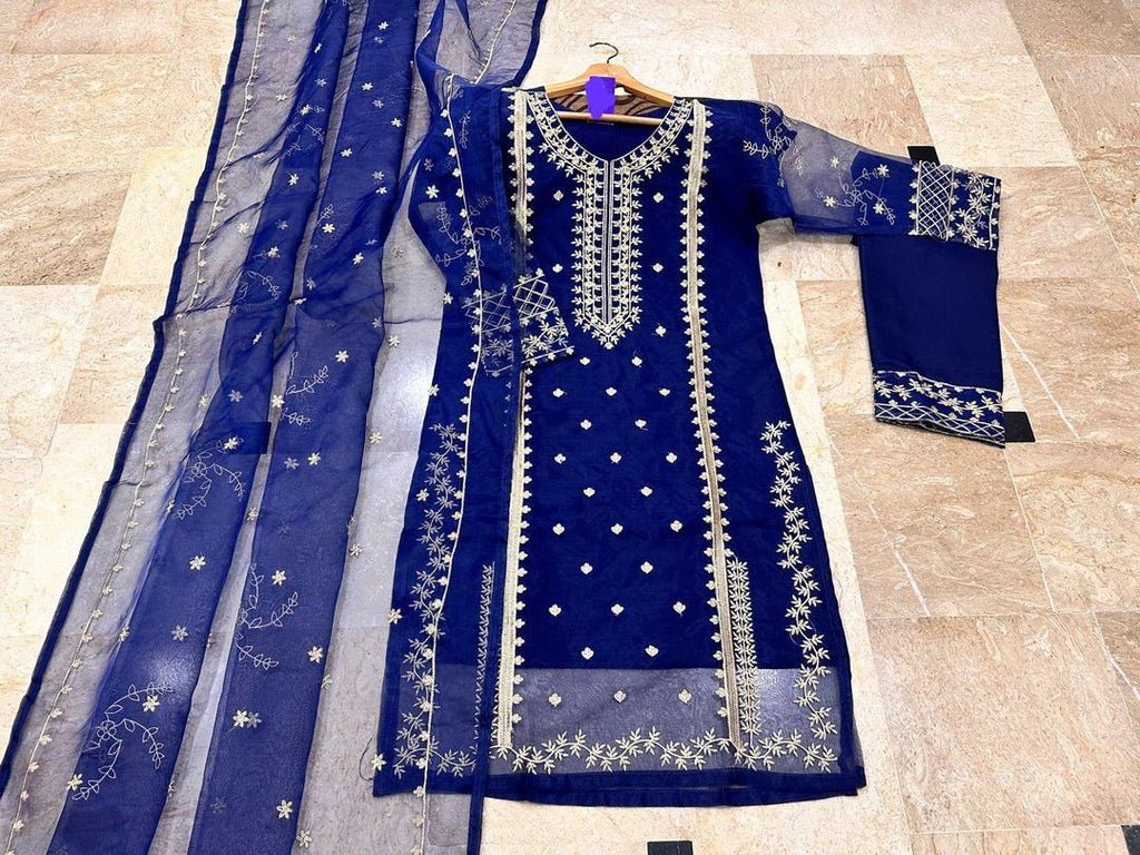 Maroon Embroidered Organza Suit Set - 3 Pcs for Women