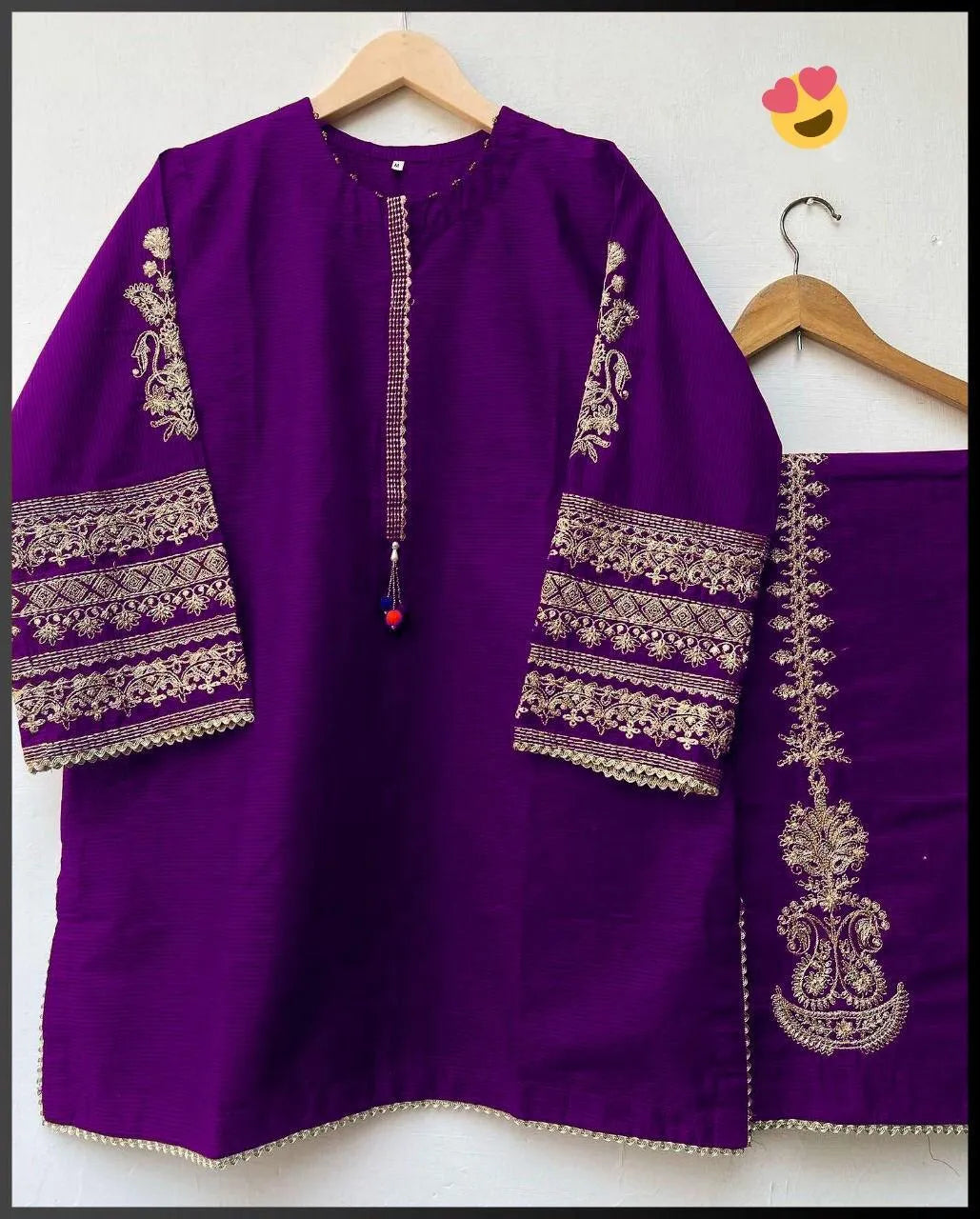 2 Pcs Women's Stitched Silk Embroidered Shirt And Trouser