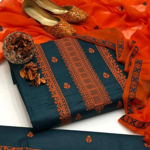 3 Pcs Women's Unstitched Embroidered Suit