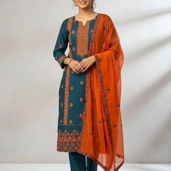 3 Pcs Women's Unstitched Embroidered Suit