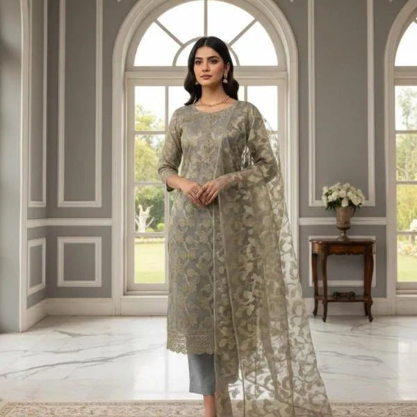 3 Pcs Women's Unstitched Embroidered Suit