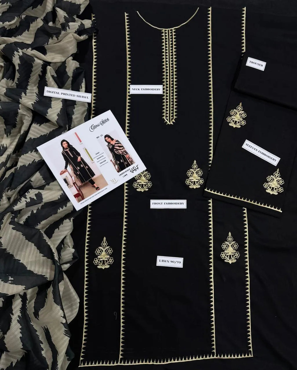 3 Pcs Women's Unstitched Embroidered Suit