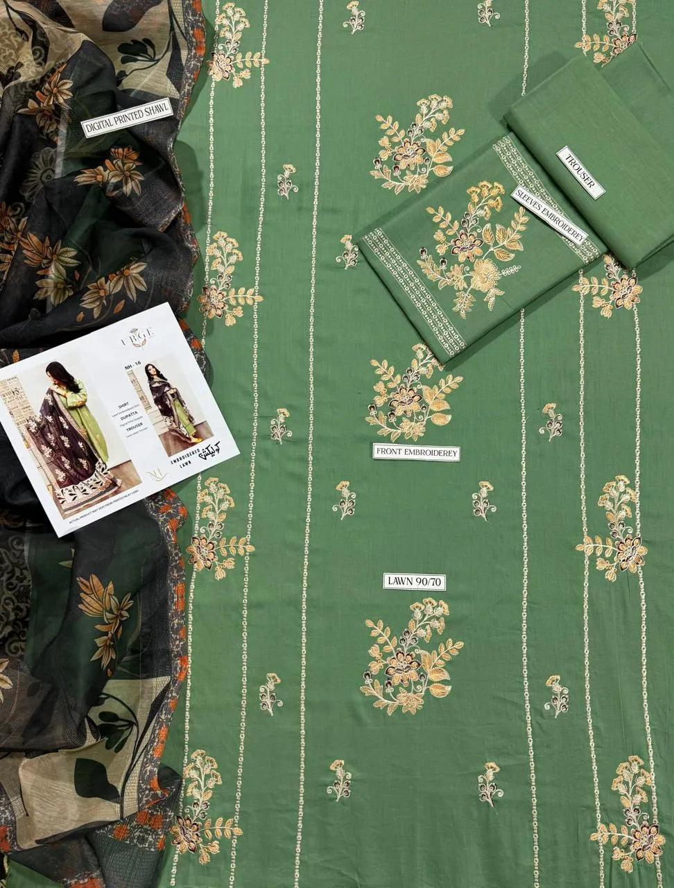 3 Pcs Women's Unstitched Embroidered Suit